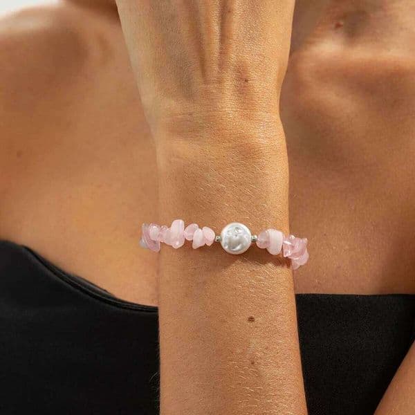 Ingemark Trendy Elegant Imitation Pearls Bracelets for Women Vintage Irregular Pink Stone Hand Accessories 2026 New Year Jewelry