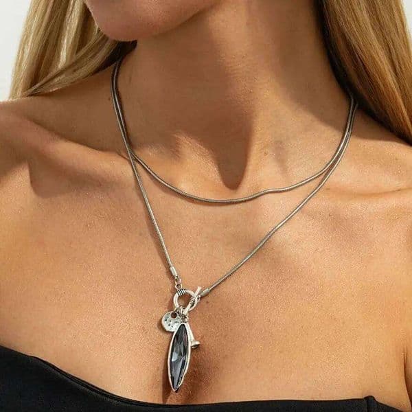 Ingemark Trendy Creative Big Ellipse Acrylic Rhinestone Pendant Choker Necklace Women Punk OT Buckle Metal Chain Jewelry Gift