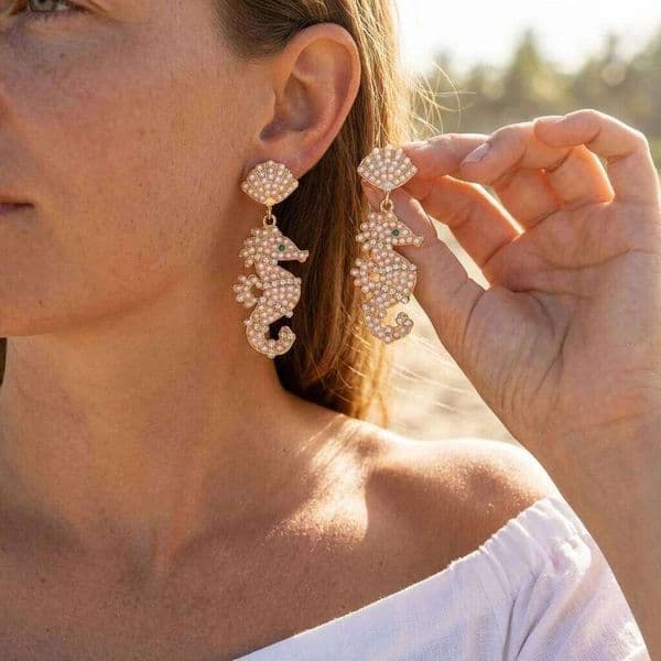 Boho Mermaidcore Tropical Seahorse Shell Drop Earrings For Women Full Pearl Seashell Dangle Earring Beach Festival Party Jewelry
