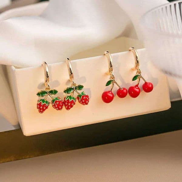 New Red Strawberry Dangle Earrings For Women 3D Simulated Fruit Lemon Cherry Watermelon Earring Girls Party Jewelry Gifts