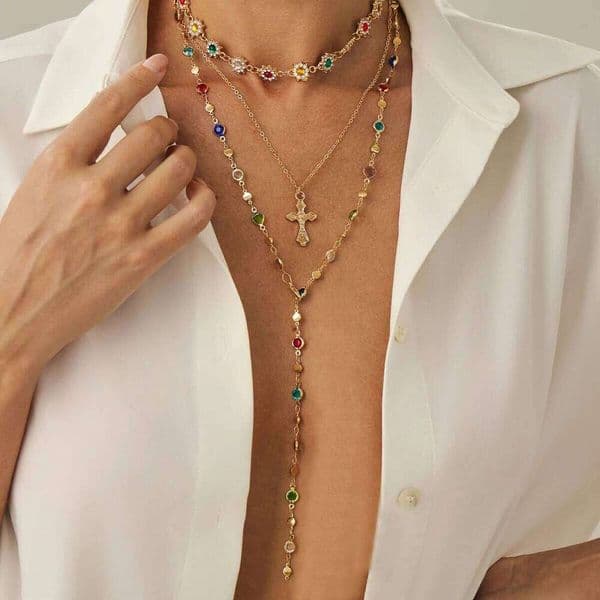 Ingemark 3Pcs/Set Boho Exquisite Crystal Flower Chain Necklace for Women Trendy Goth Cross Jesus Pendant Choker Party Jewelry