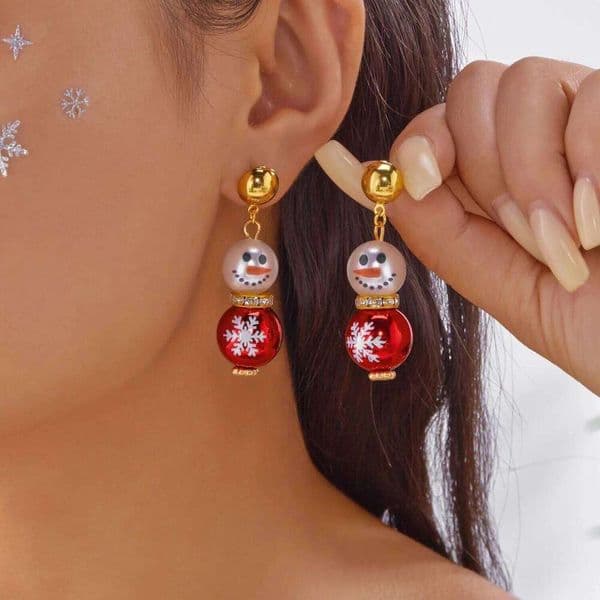 Fashion Christmas Snowman Snowflake Earrings for Women Shiny Crystal Zircon Santa Claus Dangle Earring Girls Party Jewelry Gifts