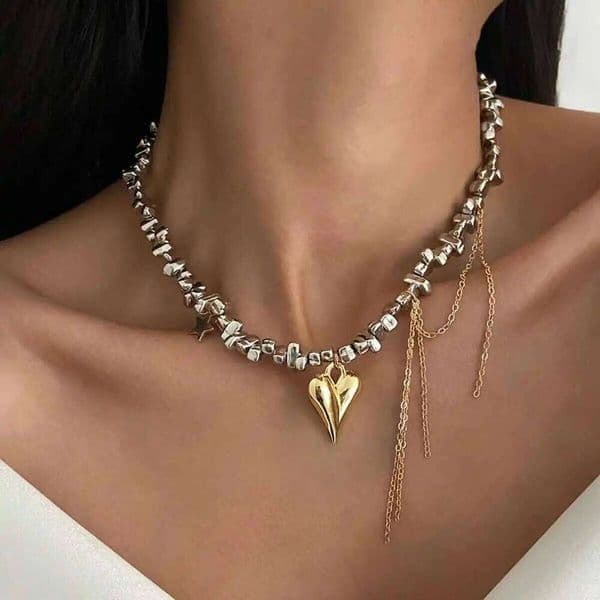 Ingemark 2025 Trendy Love Heart Pendant for Women Vintage Elegant Irregular CCB Beaded Choker Necklace Charm Jewelry