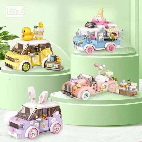 Mini Blocks City Series Street View Cartoon Rabbit Duck FOOD Truck Fruit Icecream Shop Car Assemble DIY Toys Children Boys Gifts deb b