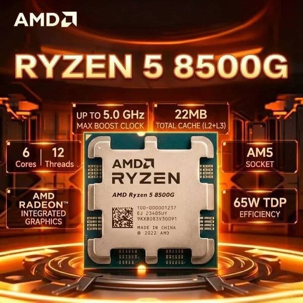 AMD Ryzen 5 8500G Desktop CPU Zen4 4nm 6C12T 50GHz 16MB Cache AM5 65W Radeon 740M RDNA3 Gaming Office Processor