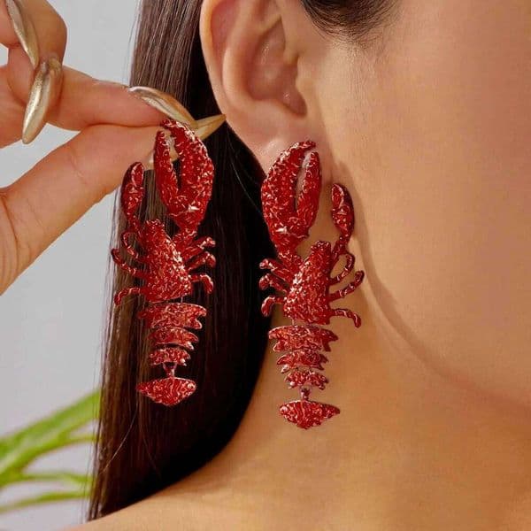 Personality Splicing Lobster for Women Metal Starfish Shell Animal Dangle Earrings Summer Beach Holiday Party Jewelry
