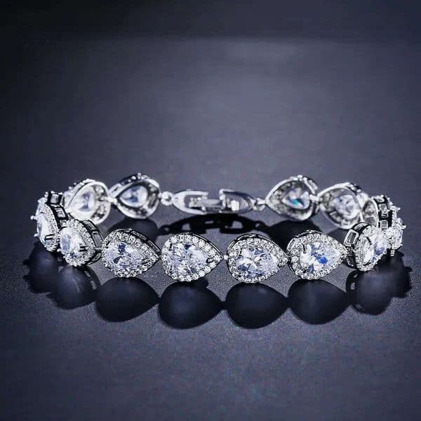 ZAKOL Water Drop Zirconia Bracelets for Elegant Women Teardrop Charm Bracelet Bridal Wedding