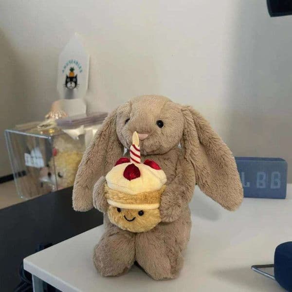 2025 Dolls JC cat New Hing Bonnie Toy Birthday Cake Plush Shy Rabbit Cute Soothing Doll Bashful Beige Bunny 'Birthday' Hot Newest rrr