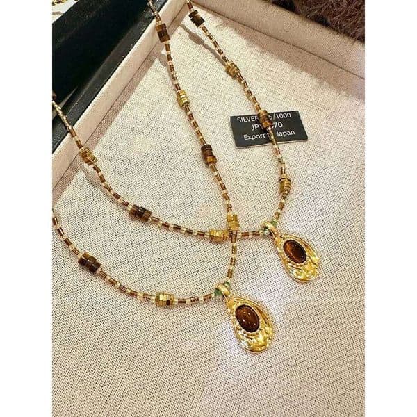 Vintage Brown Natural Stone Pendant Choker Necklace Trendy Grunge Fashion Jewelry Accessory for Women And Men