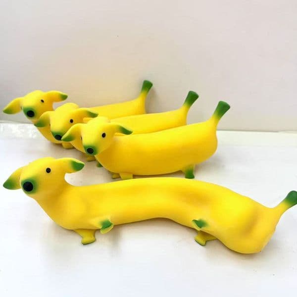 Squish Banana dog Squishy Toy Fake Banana Squeeze Toy Squishy Stress Relief Fidget Toy Slow Rising Desk Accessory for Adults Gifts BYSEA