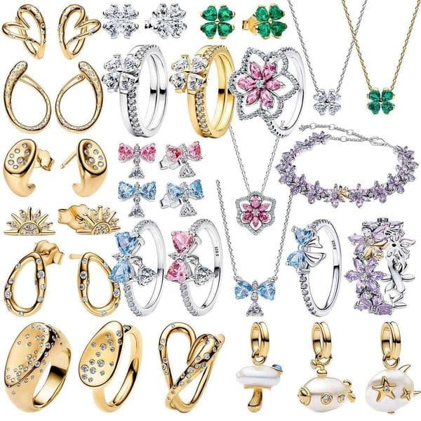S925 Silver Golden Plate Romantic Floral Lucky Paved Band Clover Purple Ring Earring Necklace Bracelet Charm Pearl Fine Jewelry