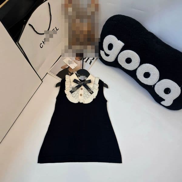 New Summer Baby Girls Sleeveless Dress Doll Collar Contrast Color Tweed Style Cute Princess Dress Kids Clothing