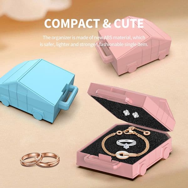 Mini Car Shape Portable Jewelry Box with Keyring, Shockproof Sponge Travel Small Organizer Case for Earrings Rings Coins Pills AirTag