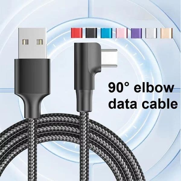90 Degree Elbow 60W USB C to USB C Charge Cable Nylon Braided Right Angle Fast Charging Type C Cable Data Sync Cord For iPhone 17 16 15 Pro Max Samsung Xiaomi Huawei Gaming