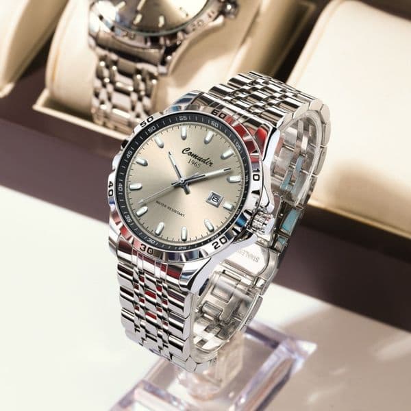 Simple And Atmospheric Mens Quartz Watch Calendar Waterproof Sports Wind Steel Strap Watch Dual Use Business Gift Watch For Workplace