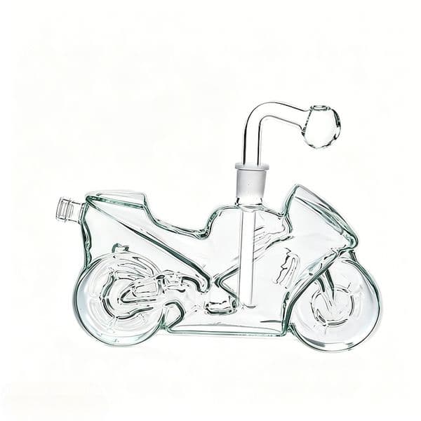 Travel Design Motorcycle Shape Clear water tobacco bong pipe Thick heady 14mm glass oil burner pipe with smoking Downstem banger bowl