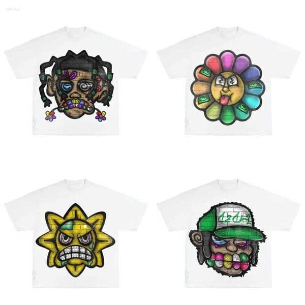 Mens T Designer Shirts Y2K Streetwear Big Head Cartoon Print Graphic T-shirts Oversized Women Casual Loose Harajuku Short Sleeve Blk White Tee othes