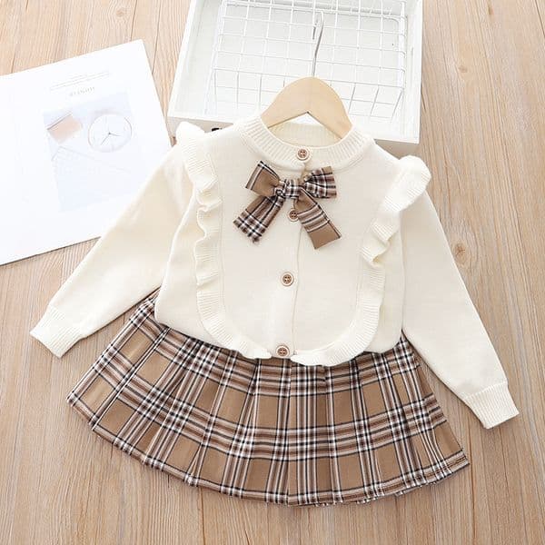 Baby Girl Winter Clothing Sets Autumn Children Knitted Sweater With Skirt Kids 2 Piece Casual Outfits 3-7Y