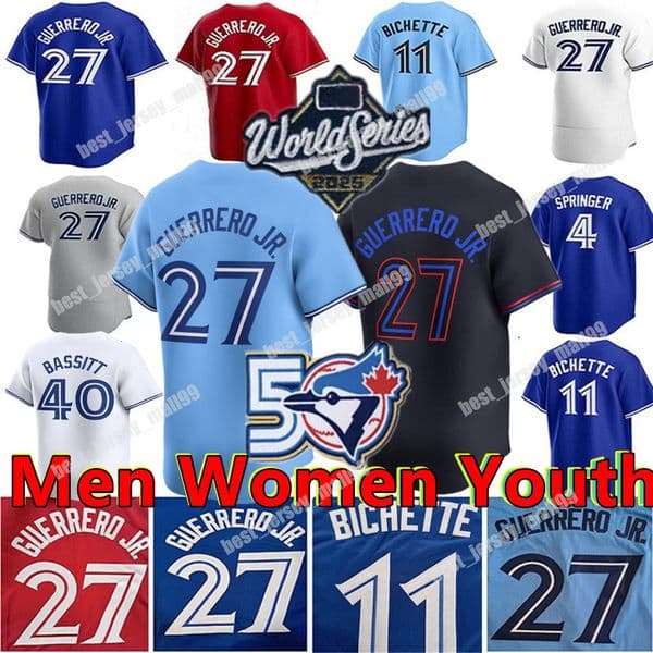 Custom Blue Jays Baseball Jersey - 27 Vladimir Guerrero Jr - Alejandro Kirk Ernie Clement George Springer Trey Yesavage - Men Women Youth