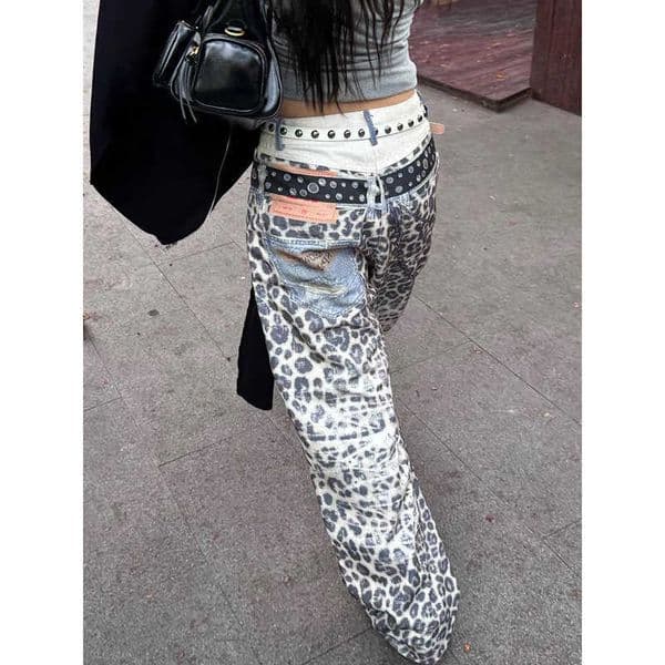 Leopard YIBASHU Y2k Women Baggy Jeans Japanese 2000s Hip Hop Oversize Graffiti 3D Jean Pants Vintage Harajuku Denim Trousers C2606010