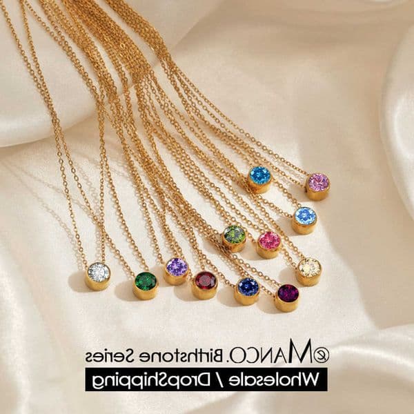 12 Birthstone Necklace Stainless eManco Steel Necklace Women Designer Luxury Jewelry Gold Color Bride Statement C260610