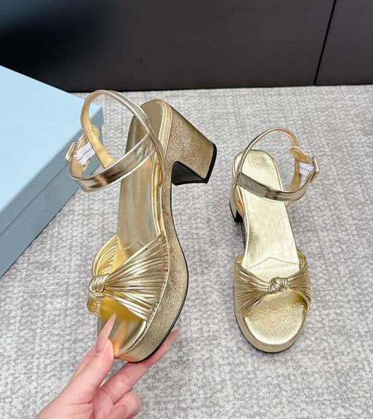 Women's thick heeled leather sandals fashionable knotted pleated water platform high heels fashion show party wedding shoes 35-42