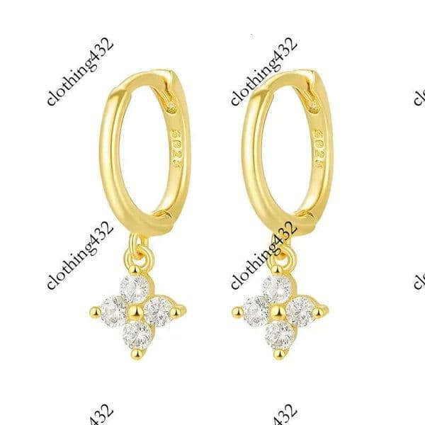 Classic Summer Fine Jewelry 925 Sterling Silver Zircon Four Leaf Clover for Women Hoop Drop Earrings
