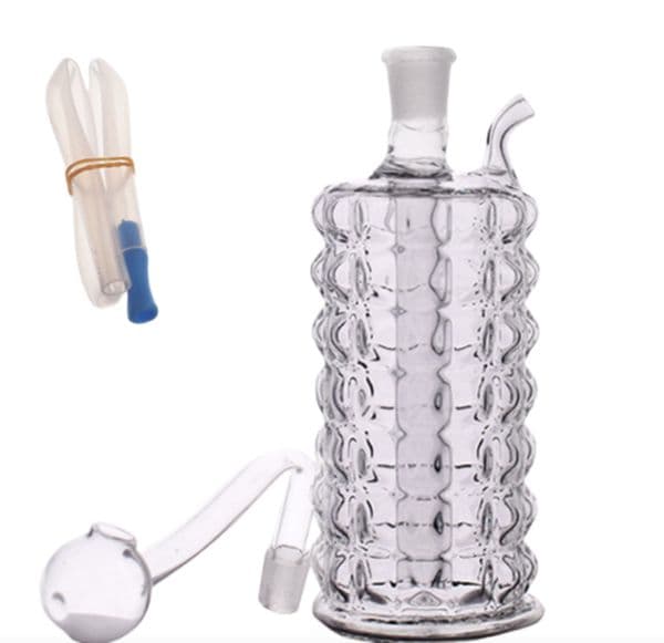Wholesale Portable Mini Travel Clear 10mm female glass oil burner pipe Creative Water bong hooakh With smoking oil banger bowl and silicone straw hose