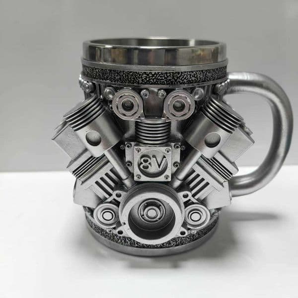 V6 Stainless V8 Steel Cup V6 V8 Engines Design Mug Durable Stylish Rust-Proof 15oz Coffee Mug Perfect for Car Enthusiasts C260611
