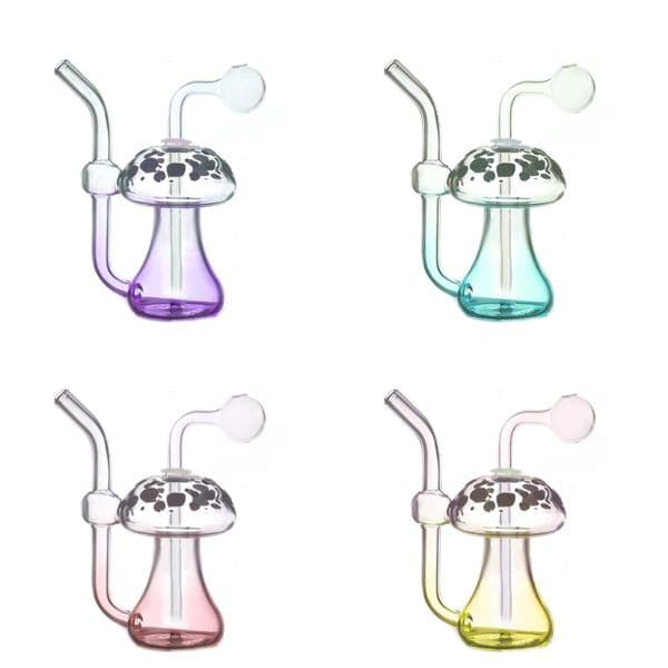 Travel Colorful Mushroom Design glass oil burner pipe Luminous water bongs hookah pipes with Downstem smoking oil banger bowl