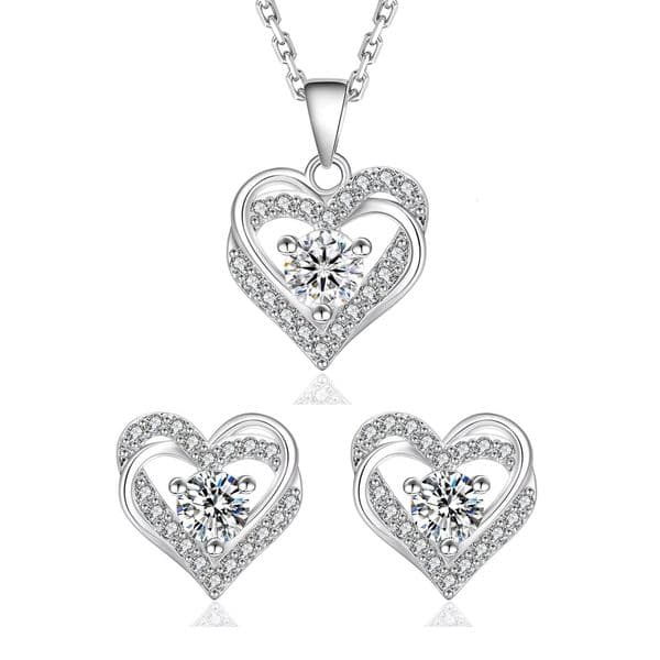 Luxury Love Moissanite Jewelry Set Heart-Shaped VVS Laboratory Diamond Earrings GRA 14K Gold Plated 925 Silver Women's Gift Pendant Necklace