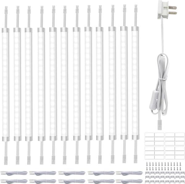 Under Cabinet Lighting, Dimmable 12inch Under Counter Lights,120V Plug in Hardwired, Linkable Kitchen, Shelf, Workbench,Desk,Cupboard,Garage(12 PCS)Cold White 6000K