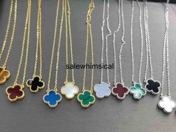 Designer Necklace S925 Silver Lucky Four-leaf Clover Necklace for Women Light Luxury Exquisite Agate Malachite Flower Pendant Valentines Day Gift CV0O