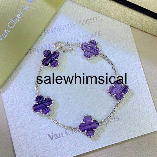 Designer Charm Bracelet New Violet Striped Five-Flower Bracelet for Women 18k Rose gold High-Quality CNC Four-Leaf Clover 9Q2H