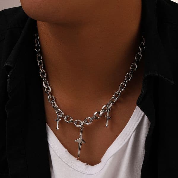 Foreign trade fashion men's trendy and unique new dagger short choker pendant cross necklace