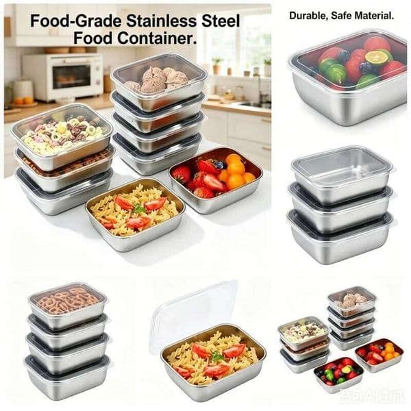 5PCS Stainless Steel Food Storage Containers - Stackable Airtight Meal Prep Lunch Boxes for Kitchen, Fridge, Travel