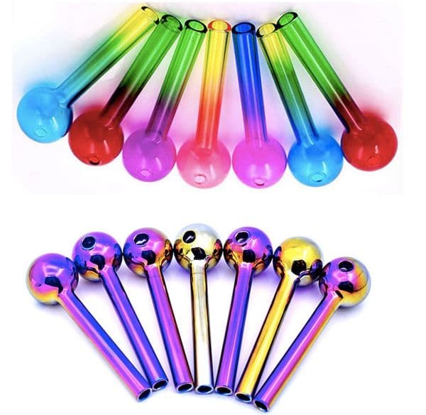Wholesale 4inch Cheap Glass Oil Burner Pipe Mini Colorful Spoon Hand Tube Nail burining pipes for smoking Smoke Accessories straw