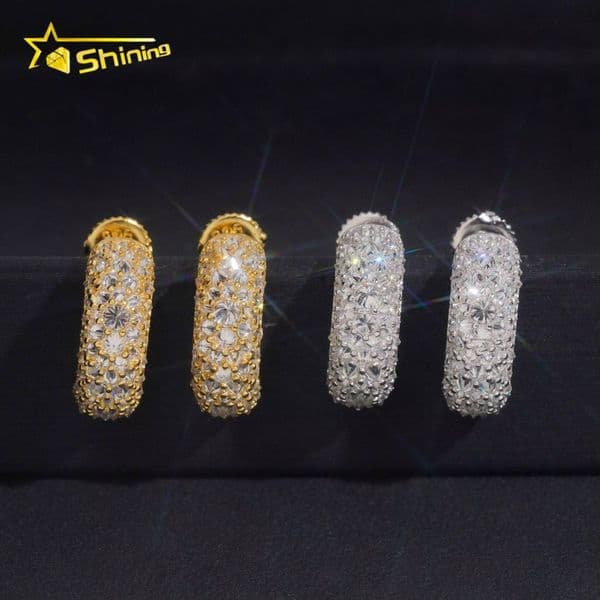 New Arrivals Gold Plated Iced Out 925 Sterling Silver Upside Down Hoop Moissanite Earrings