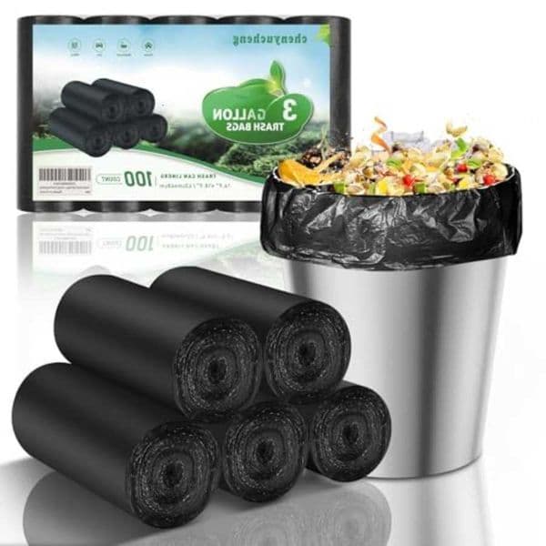 Bags 3 Gallon Small Trash Bathroom-Black - Mini Garbage Bags Biodegradable 100 Count 12 Liter Waste Basket Liners Unscented Kit C260616