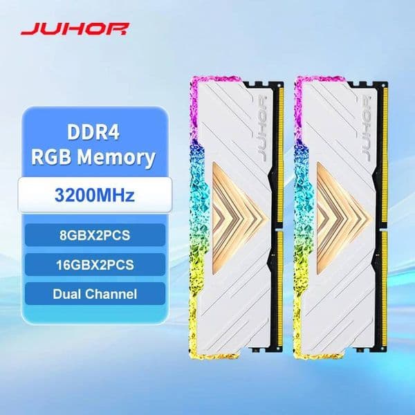JUHOR Memoria Ram RGB DDR4 8GBX2 16GBX2 3200MHz 3600MHz Kit Dual channel Stunning Desktop Memoria Ram