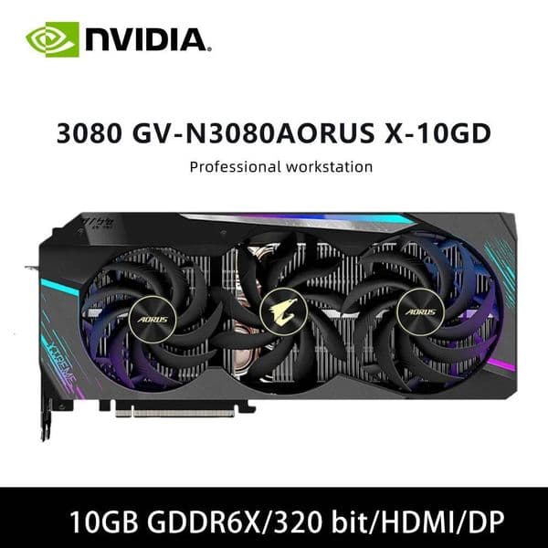 GIGABYTE RTX 3080 XTREME 10G GPU GV-N3080AORUS X-10GD 10GB GDDR6X graphics card PCI-E 40 8-pin3 HDMI DP for Desktop PC
