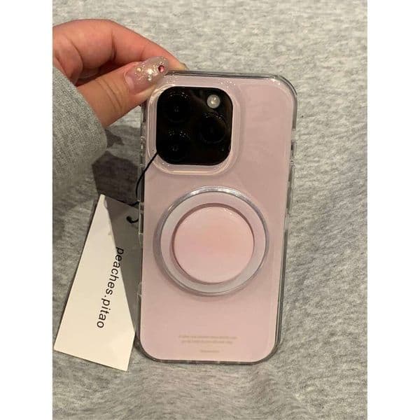 Minimalist INS Light Pink Magnetic Stand iPhone 16 Pro Max Phone Case 15 Pro/14 Korean