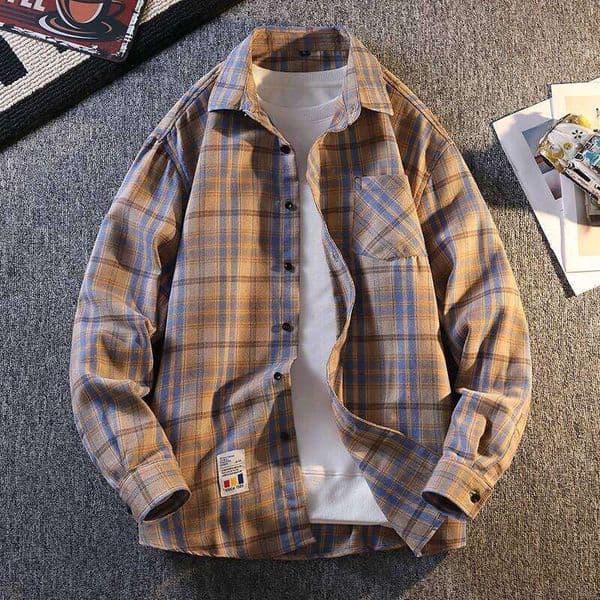 Spring Autumn Fashion Cotton Long Sleeve Men's Shirt New Brushed Yellow Plaid Business Leisure Fit Flannel No iron Shirts