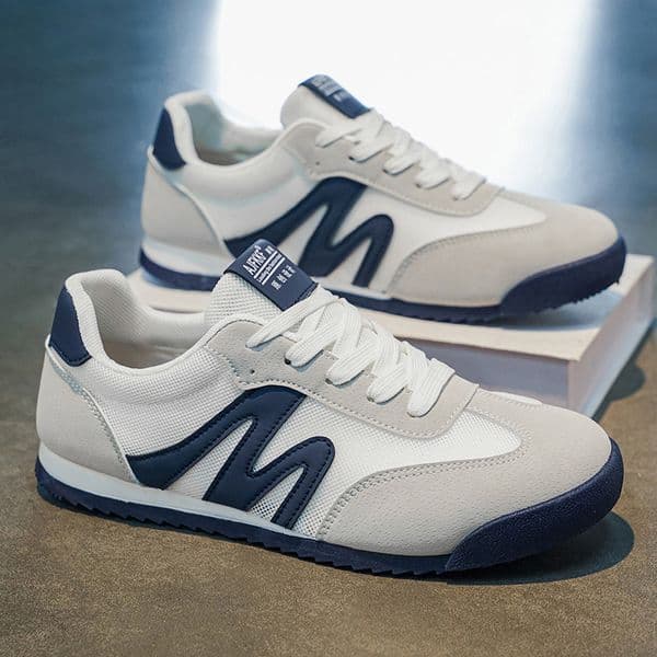 Men Grey White Navy Color Block Mesh Retro Sneakers Non Slip Gum Sole Breathable Casual Driving Walking Trainers