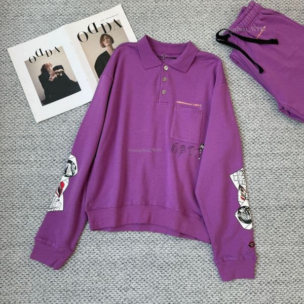 Designer Chro Hoodie High Quality T shirt Sweatshirts Hip Hop loose sleeves Cardigan longsleeve collaboration Sanskrit letter purple Polo collar sweatshirt 52