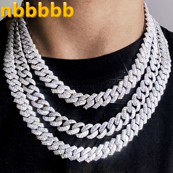 Wholesale Custom 6 8 10 12 15MM 925 Silver Cuban Link Chain Hip Hop Jewelry Iced Out Moissanite Cuban Chain Diamond Necklace