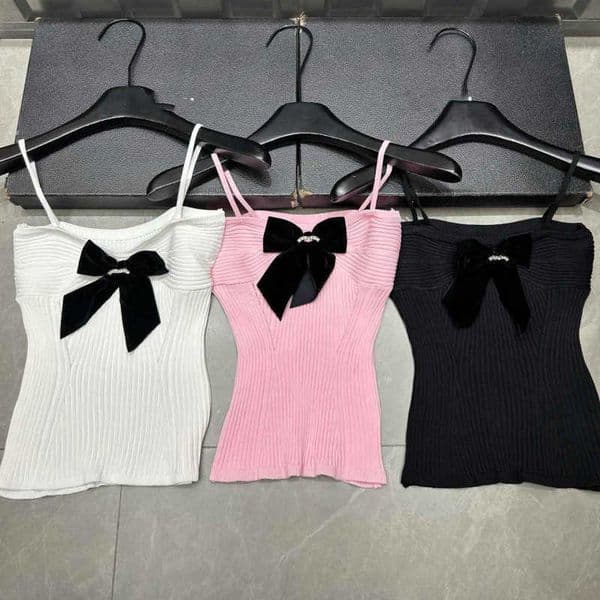 Designer's clothing European high-quality bow-tie camisole for women slim-fit waist-cinching short pure and sexy top