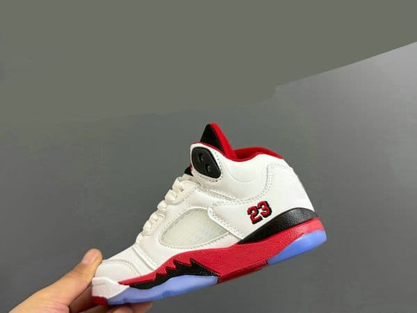 Kids 5 White Red 23 Embroidery Sneakers 5s V High Top Leather Basketball Shoes Toddler TD PS GS Boys Girls Sport Running Trainers