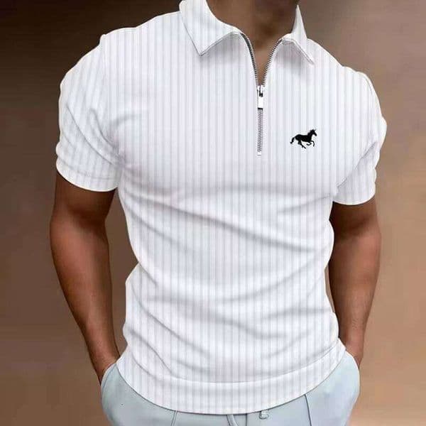 Summer Men Polo Quarter Zip Short Sleeve Fashion Casual Striped Zipper Spring Regular Fit Golf Shirt Clothing