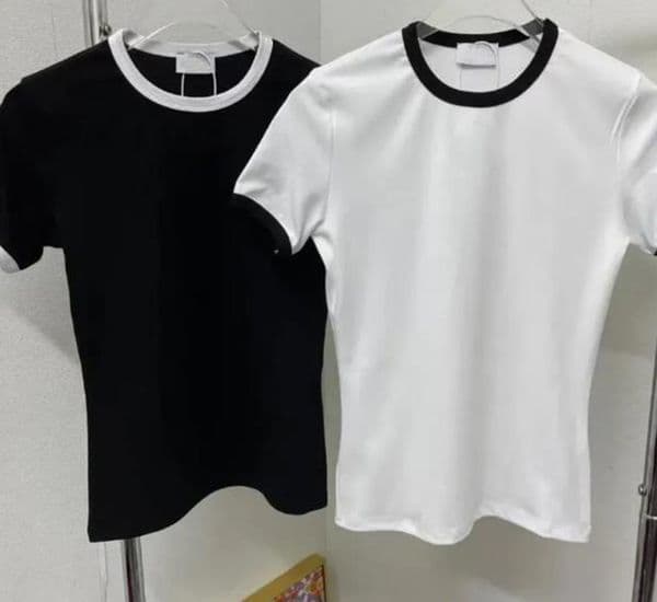 Designer t shirt summer short sleeve women tshirt contrast color embroidery slim fit top tee